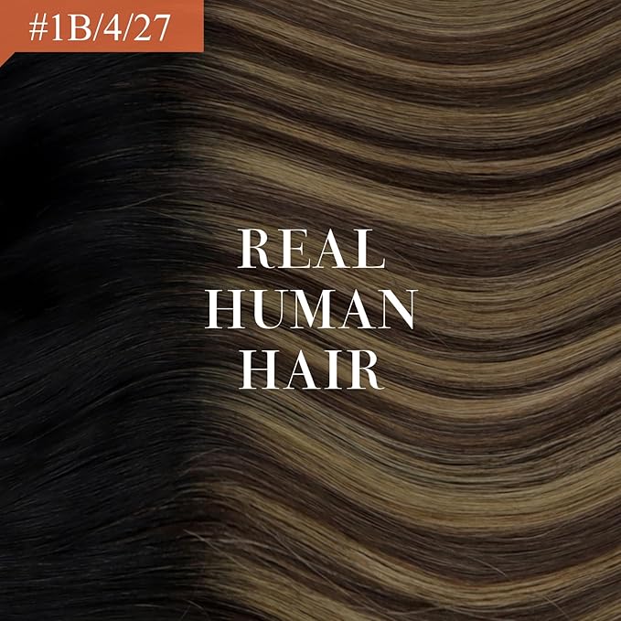 Ve Sunny Hair Extensions Ponytail Real Human Hair Wrap Around Clip in Ponytail Hair Extensions Straight Extensions Human Hair for Women Black Ombre Dark Brown Balayage Caramel Blonde 22inch 80G