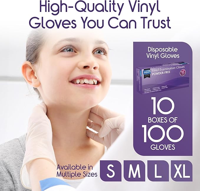 Inspire Stretch Vinyl Exam Gloves | THE ORIGINAL Quality Disposable Latex Free Medical Glove Cleaning Cooking Food Service Labs Healthcare and Household, Large 1000 Count