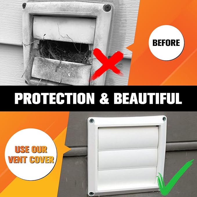 Funmit 4" Dryer Vent Cover for Exterior Wall Vent Hood Outlet Airflow Dryer Air Vent with Screen Includes 4 Screw for Easy Installation (White)