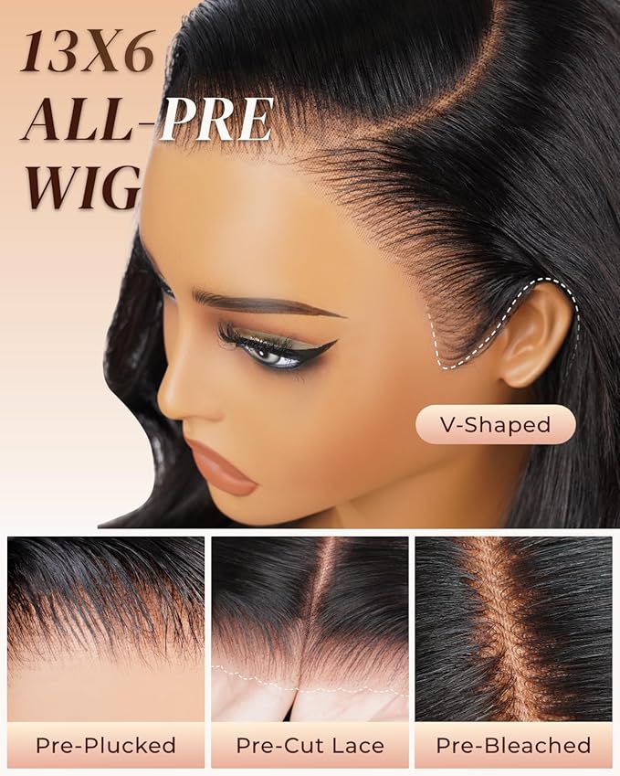 Arabella Hair 13x6 Lace Front Wigs Human Hair 210% Density Glueless Wig Human Hair 100% Body Wave Human Hair Wigs 12A Pre Plucked Pre-Bleached Pre-Cut Glueless Wig (30inch,13x6 body wave)