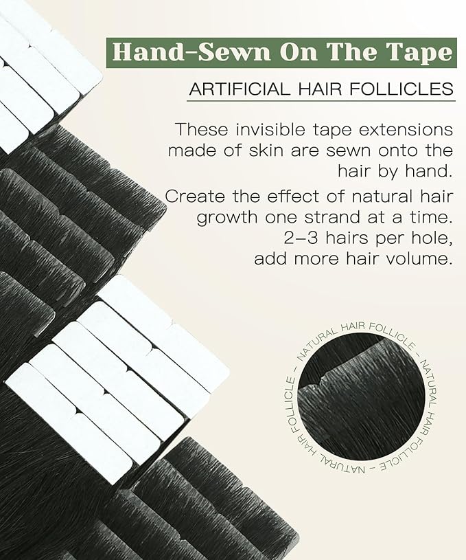 SURNEL Invisi Tape in Hair Extensions Huaman 16 Inch Natural Black Injected Seamless Tape in Hair Extensions 20 Pcs 35g(#1B,16)