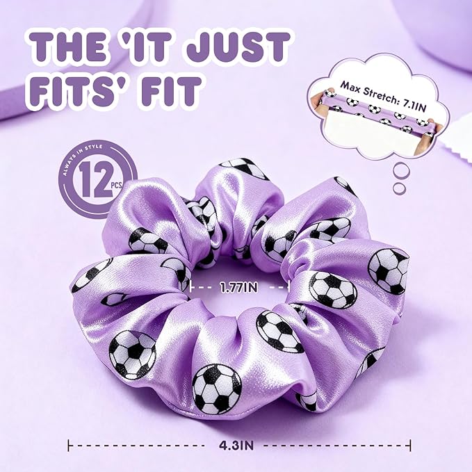 Soccer Hair Scrunchies, 12 Pieces Colorful Football Pattern Hair Ties, Elastic Ponytail Holders, Sports Team Accessories for Girls Women Players Coaches