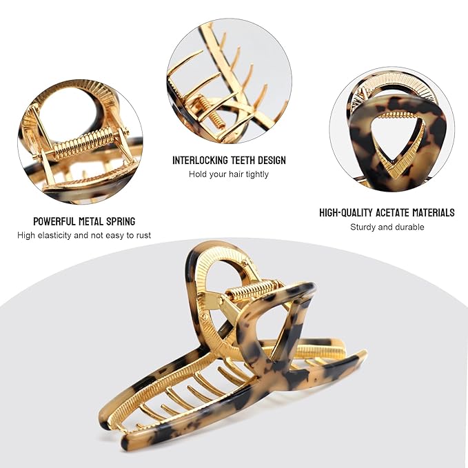 Large Claw Clips - Metal Hair Clips for Women - Gold Claw Clips for Thick Hair - Strong Hold Big Hair Claw Clips for Women Girls - Beige