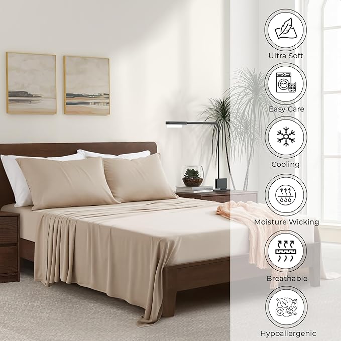 Luxury Bamboo Market | Queen Envelope Pillowcase Set | 100% Viscose Made from Bamboo | Organically Grown | Ultra Soft | Cooling | 2pcs [Dune]