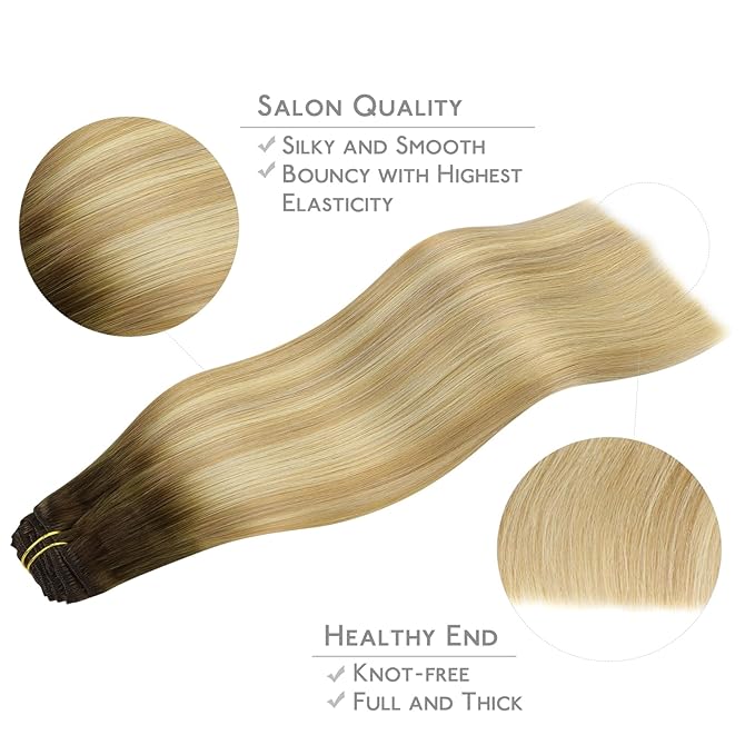 WENNALIFE Clip in Hair Extensions Real Human Hair, 22 Inch 120g 7pcs Remy Hair, Balayage Light Ash Brown to Light White Blonde Hair Extensions Clip In Real Hair Coloured