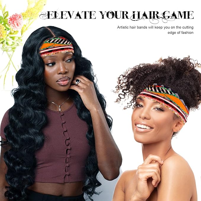 Head Bands for Women's Hair - Non-Slip Wide Yoga Head Wrap, 4 Pack African Print Workout Turban for Natural Hair, Braids, Dreadlocks & Protective Styles