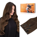 DOORES Hair Extensions Clip in Human Hair, Chocolate Brown 120g 7pcs 14 Inch, Clip in Remy Human Hair Extensions Straight Natural Weft