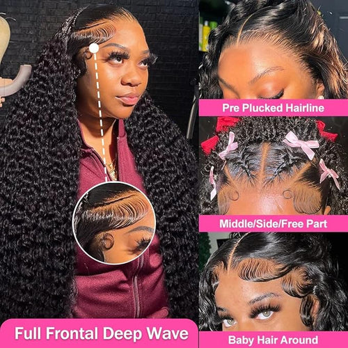 13x6 Deep Wave Lace Front Wigs Human Hair 200% Density HD Lace Front Wigs Human Hair Pre Plucked Natural Color Glueless Wig 100% Virgin Lace Front Wigs for Women（26inch）
