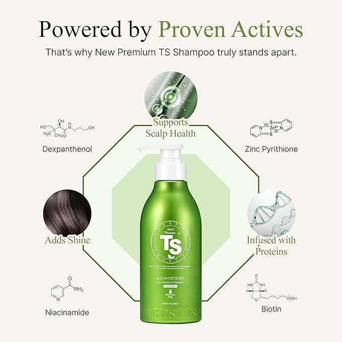 TS New Premium Shampoo | Korean Hair Loss Care for Thinning Hair with Biotin & Niacinamide | Zinc Pyrithione & 19 Botanical Extracts | Sulfate-Free Creamy Formula for Scalp Health (16.91Fl Oz/ 500ml)