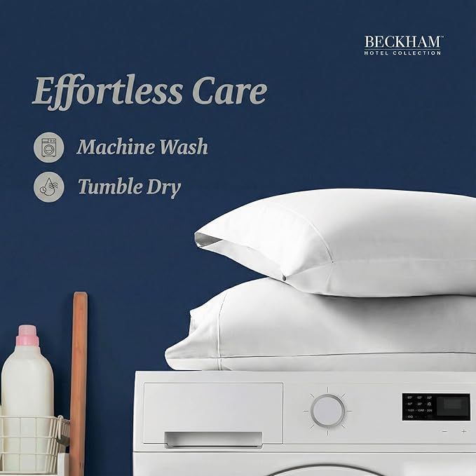 Beckham Hotel Collection 100% Cotton Pillow Cases King Size Set of 2, 500TC, Luxury Sateen Pillowcases, Open End, Breathable, Moisture-Wicking, White