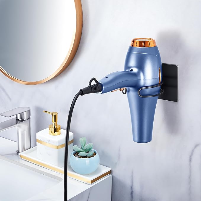 Hair Dryer Holder Wall Mounted, Hairdryer Holder for Bathroom, Blow Dryer Holder, Hair Tool Organizer for Hair Dryer Hanger Storage, Adhesive Blow Dryer Organizer (Black)