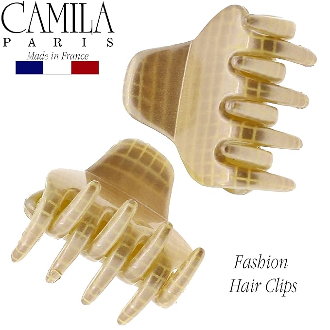 Camila Paris CP3198 French Hair Clip for Women, Small 1 inch Set of 2 Beige Girls Hair Claw Clips Jaw Fashion Durable and Styling Hair Accessories for Women, Strong Hold No Slip Grip, Made in France