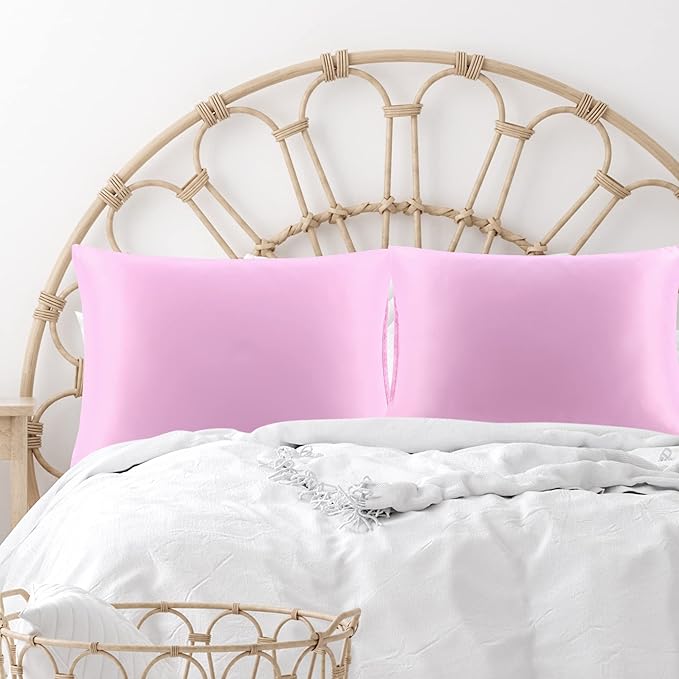 uxcell 2 Pack Silk Satin Pillowcase for Hair and Skin, Cool, Silky, Soft Breathable Pillow Cases Queen Size 20x30 Inch Sateen Pillowcase Lilac with Envelope Closure