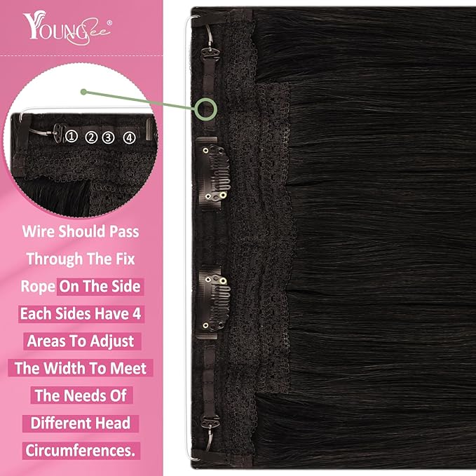 YoungSee 130G Brown Wire Hair Extensions for Women Dark Brown Secret Wire Hair Extensions Human Hair Invisible Headband Hair Extension Remy Hair 20Inch