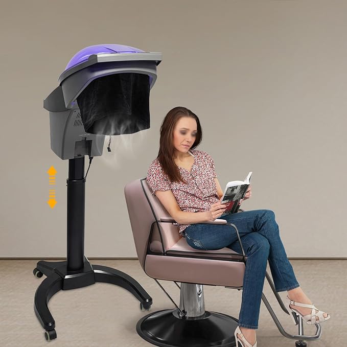 Hair Steamer, 7 Light Professional Salon Hair Steamer Machine 700W Height Adjust Ozone Household Hair Care Oil Treatment Dyeing Machine for Salons, Barbershops (Black)