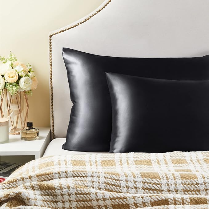 BEDELITE Satin Pillowcase for Hair and Skin, Super Soft Similar to Silk Pillow Cases 4 Pack with Envelope Closure, Cooling Pillowcases for Women Men (20"x26" Standard Size, Black)