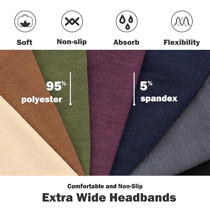 IVARYSS Extra Wide Headbands for Women Non-Slip, 7'' Large Twist Knotted Stretchy Wraps Head Bands Hair Accessories, 4 Pack, Black
