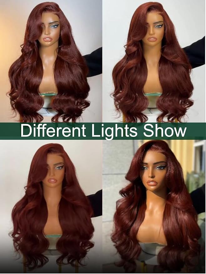 KLAIYI Bye Bye Knots Glueless Wig Reddish Brown Body Wave 7x5 Pre Cut HD Lace Front Wigs Human Hair Put On And Go Wig Pre Bleached Pre Plucked with Baby Hair 30S Ready To Wear 150% Density Full 16Inch