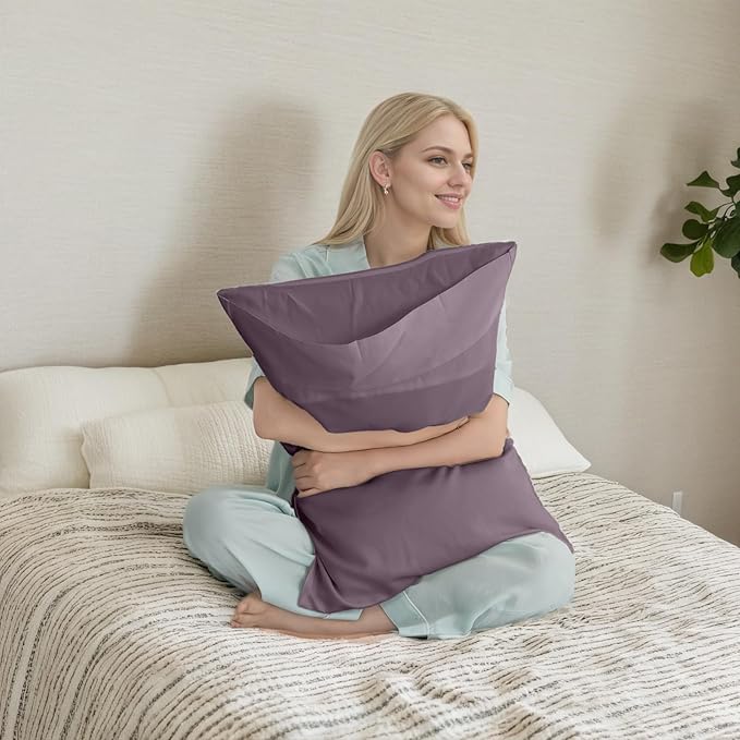 Pillow Cases King Size 2 Pack, Bamboo Rayon Cooling Pillowcases with Envelope Closure, Cool Breathable Pillow Case for Hot Sleepers & Night Sweats, 20x40 inches,Greish Purple