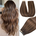Balayage Dark Brown Mixed Chestnut Brown Tape in Hair Extensions Human Hair, 20pcs 16 Inch Remy Hair Extensions Real Human Hair Tape in Extensions Skin Weft Tape Ins (2/2/6#,16 Inch)