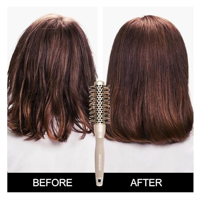 Round Brush with Boar Bristles, 1 inch Barrel, Nano Thermal Ceramic Ionic Tech for Straightening and Blow Drying, Gold