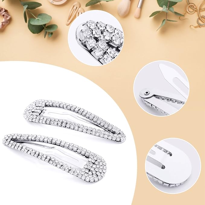 Hair Clips, 2Pcs 3.1Inch Rhinestone, Silver, Hair Accessories, Hair Barrettes for Women Girls Bridal, Wedding, Party, Prom
