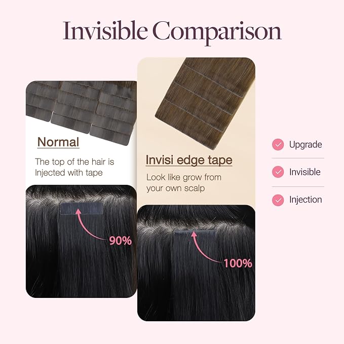 GOO GOO Invisi Edge Wide Tape in Hair Extensions, 4/27/4 Balayage Chocolate Brown to Caramel Blonde,4pcs 18inch 20g, Remy Human Hair,Seamless Injected Tape, Natural Look