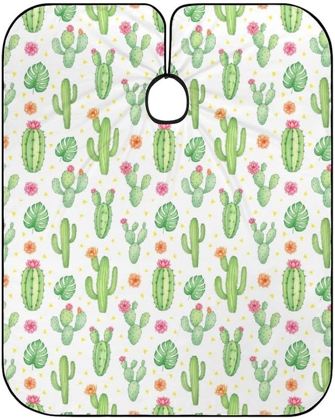 Women Desert Green Cactus Flower Professional Salon Cutting Barber Hairdressing Cape, Lightweight Hairdressing Haircut Apron for Hair Cutting Styling, Haircut Tools