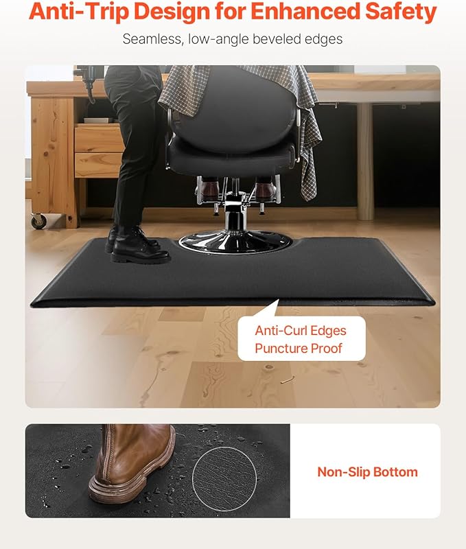 VEVOR Salon Mat for Hair Stylist, 3 x 5 FT Rectangle Salon Chair Mat Anti Fatigue, 7/8" Thickened PVC + PU Barber Shop Floor Mat with Round Cut Out, Anti-Trip Beveled Edges & Non-Slip Bottom