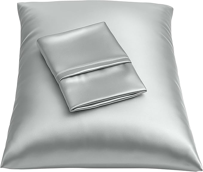 BLISSFORD Satin Pillowcase with Zipper, for Hair and Skin Care, Feels Soft and Cool Like a Silk Pillowcase, Satin Pillow Cases 2 Pack, Slik Pillow Cover, Silver Grey - King Size, Set of 2