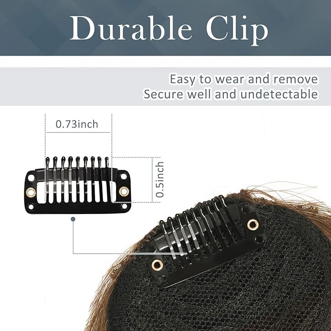 BARSDAR Human Hair Clip in Bangs - 100% Real Hair Extensions for Women - Dark Brown Thick Fringe With Temples Hairpieces
