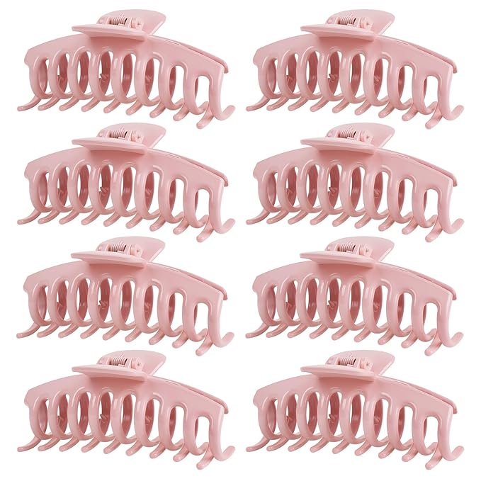TOCESS Hair Claw Clips for Women - 8PK Large Neutral Jumbo Hair Clips for Thick, Thin, Long, Short, Curly Hair Girls, Big Jaw Clip Set for Daily Use(Glossy Blush)