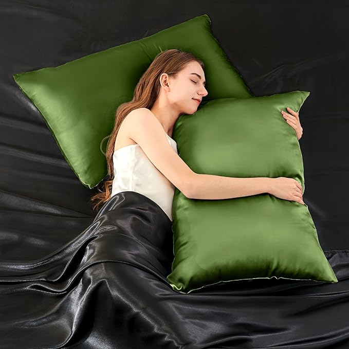 INFIIXSO Mulberry Silk Pillowcase for Hair and Skin, Silk Pillow Cases Queen Size Set of 2 with Hidden Zipper 20"x30", Ultra Smooth and Soft Cooling Pillow Cases for Hot Sleepers(Cedar Green, 2 Pack)
