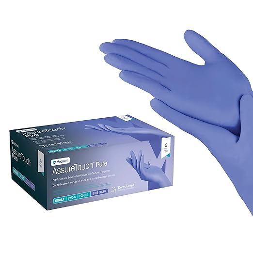 Medicom AssureTouch Pure Nitrile Medical Exam Gloves, Small 3-Mil 200 Count, Disposable Latex Free Gloves, Powder Free