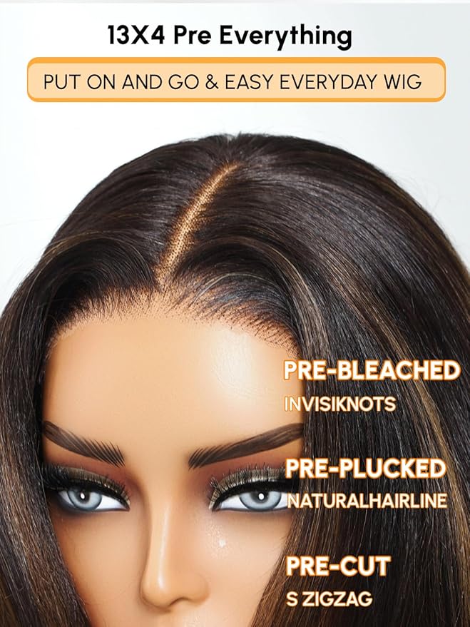 Julia Hair 13x4 Pre Everything Chestnut Brown Highlight Yaki Loose Body Wave Wig With Drawstring Glueless Wigs Human Hair HD Lace Frontal Wig Bleached Knots Ready to Go 24 Inch