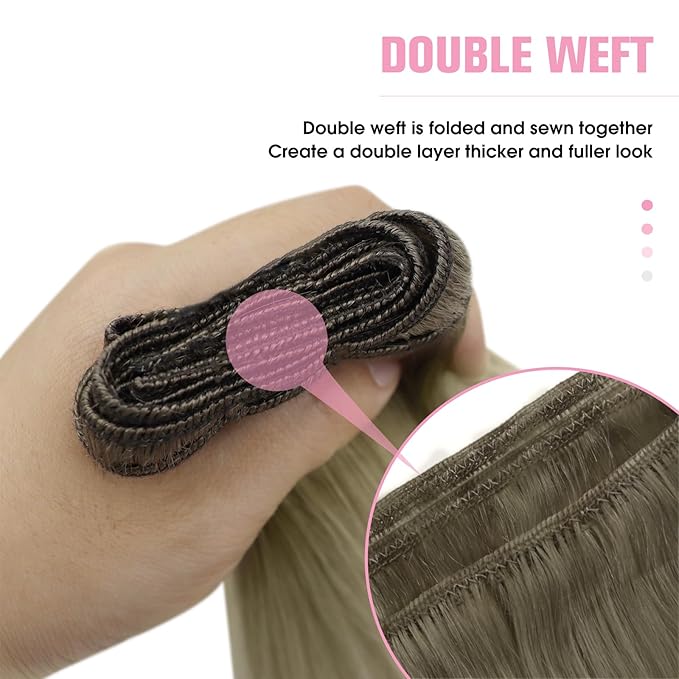 YoungSee Weft Hair Extensions Ombre Blonde Human Hair Extension Sew in Ash Blonde Roots to Platinum Blond Balayage Sew in Hair Extensions Real Human Hair for Women 16Inch 100G