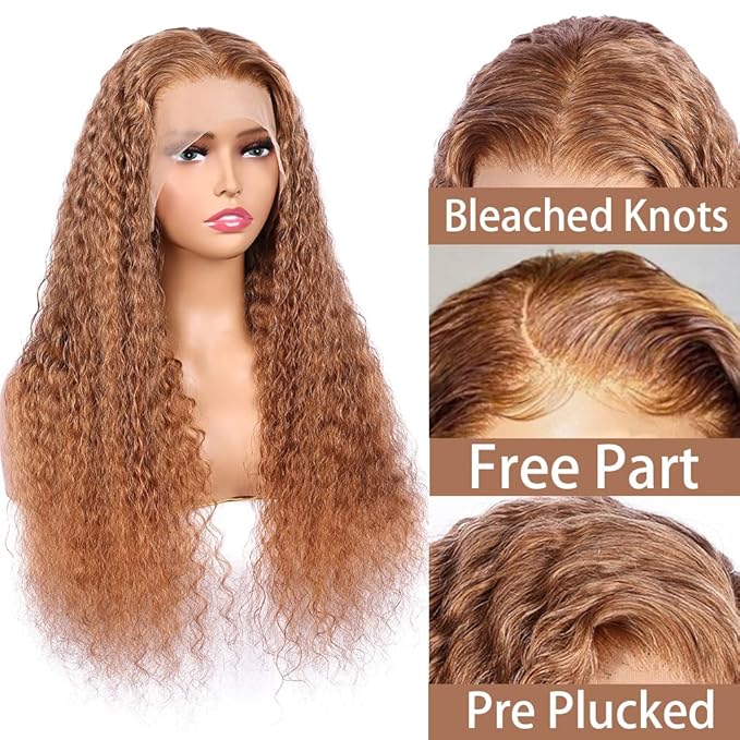 Brown Deep Curly Wave Human Hair Lace Front Wigs with Baby Hair for Black Women Pre Plucked 180% Density Brazilian Virgin Hair HD Transparent Lace Frontal Wig 22 Inch