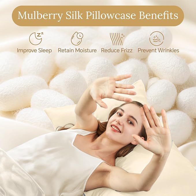 INFIIXSO Mulberry Silk Pillowcase for Hair and Skin, Silk Pillow Cases King Size with Hidden Zipper 20x40 Inches, Extraordinary Smooth and Soft Cooling Pillow Cases for Hot Sleepers(Ivory, 1 Pack)