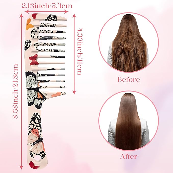 Wide Tooth Comb,Effortless Tangle Removal for Curly, Wet, Long Hair Wet,Cute Aesthetic Design for Women Men and Girls (Brown-12)