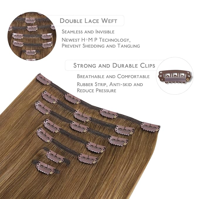 WENNALIFE Clip in Hair Extensions Real Human Hair, 18 Inch 120g 7pcs Human Hair Extensions Clip In Human Hair, Balayage Chestnut Brown Mixed Dirty Blonde Hair Extensions Clip In Real Hair Remy Human