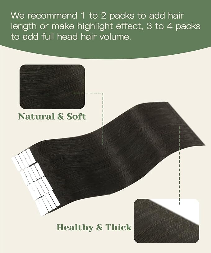 SURNEL Injection Tape in Hair Extensions Human Hair Darkest Brown Invisible Tape in Extensions 16inch 20 Pcs 35g(#2,16)
