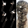 Handmade Pearl Bridal Wedding Hair Pins 6Pcs White Flower Gold Leaf Pearls Clips Bridal Hair Accessories for Women Brides Bridesmaid