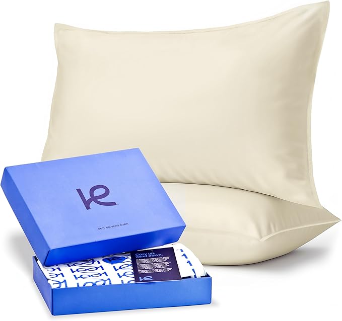 Kickoff Viscose Bamboo Pillowcase, Queen, Set of 2, 100% Organic Hidden Zippered Viscose Bamboo Pillow Case Queen Size, Cooling Pillow Cover for Hot Sleepers (20"x30" Buttercream)