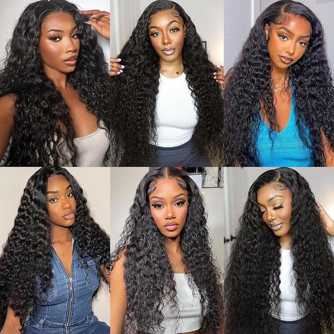210% Density 13x6 Full Lace Frontal Wigs Human Hair 12A Deep Wave Brazilian Virgin Human Hair Pre Plucked HD Transparent Lace Glueless Wigs 30 Inch