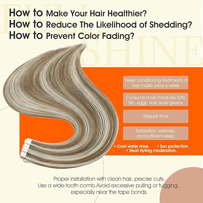 Full Shine Highlights Tape in Extensions 12Inch Seamless Tape in Hair Extensions Color 8 Light Brown Highlighted 60 Platinum Blonde Invisible Extension 30Gram 20Pcs Remy Straight Skin Weft for Wedding