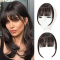 Clip in Bangs, Synthetic Wispy Bangs Hair Clip, Dark Brown Fake Bangs Fringe with Temples Hairpieces for Women Natural Curved Hair Extensions for Daily Wear