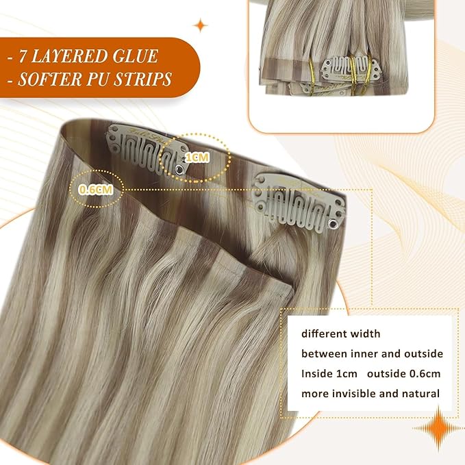Full Shine Balayage Seamless Clip in Hair Extensions Ash Blonde Balayage Light Blonde Mix Platinum Blonde Hair Extensions for Thin Hair Washability 12 Inch 8 PCS 95 G