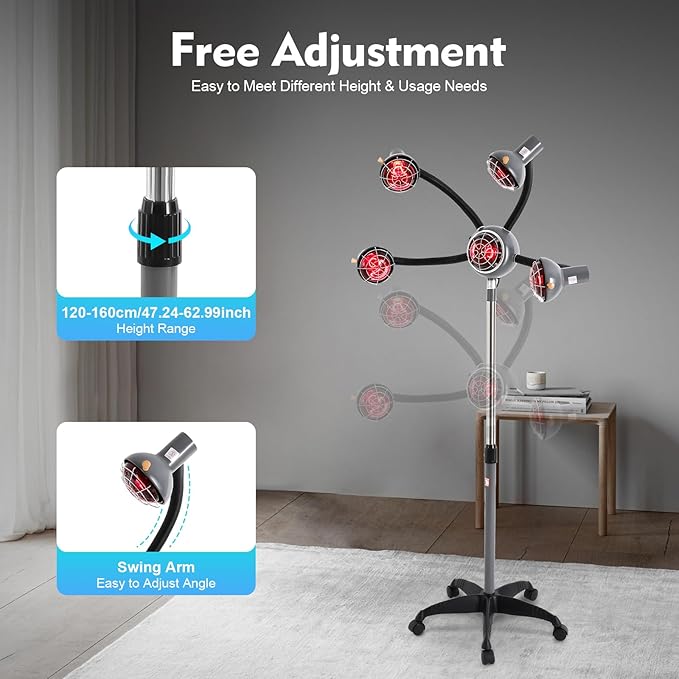 5 Heads Sun Lamp Heater Infrared Heat Lamp, Multifunctional Salon Hair Steamer, Professional Hair Salon Styling Machine Hooded Hair Dryer, Adjustable Vertical Perm and Color Machine with Rollers