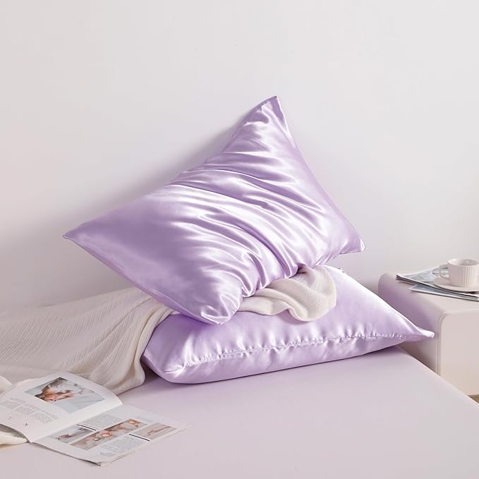 NTBAY 12 Pack Satin King Pillowcases for Hair and Skin, Luxurious and Silky Pillow Cases with Envelope Closure, 20 x 36 Inches, Light Purple