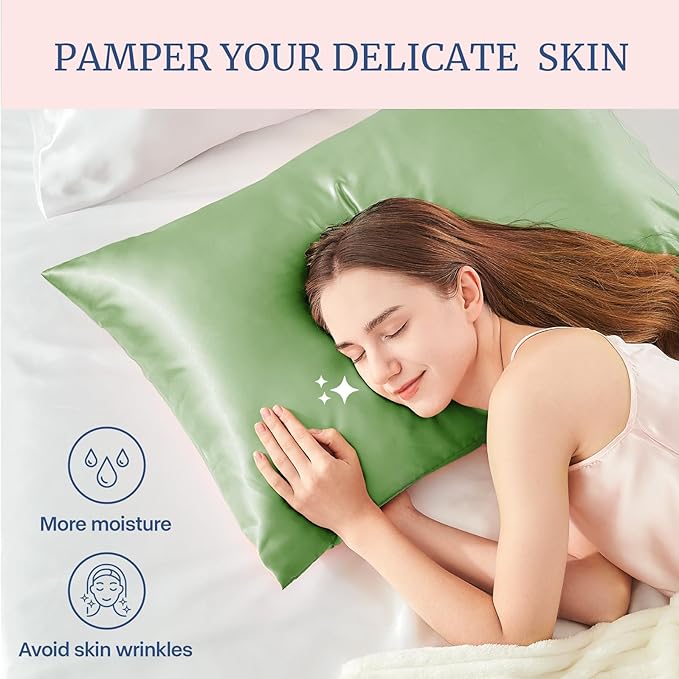 BEDELITE Satin Pillowcase for Hair and Skin, Super Soft Similar to Silk Pillow Cases 4 Pack with Envelope Closure, Cooling Pillowcases for Women Men (20"x40" King Size, Sage Green)